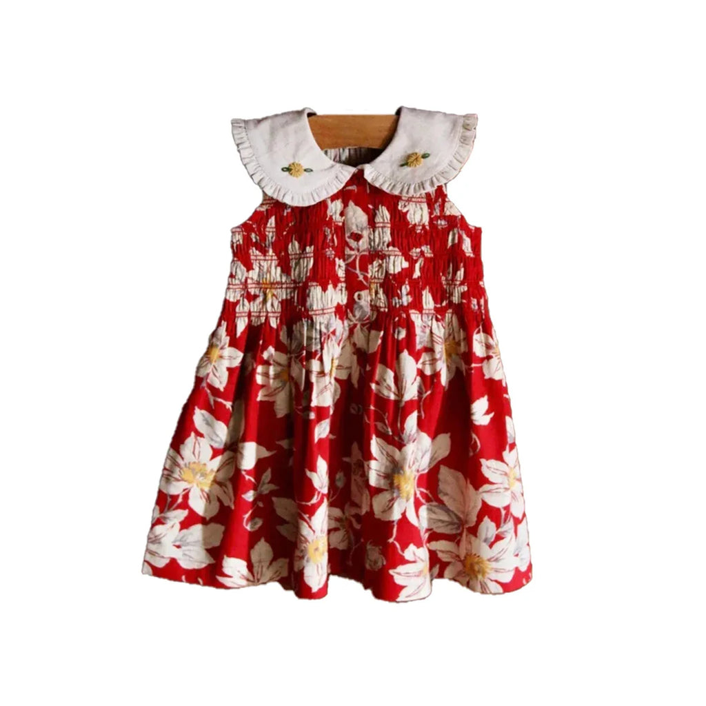Children's Dress 2026 Summer New Product BD Girls Pastoral Embroidery Wrap Bubble Sleeve Shirt Skirt Princess Dress