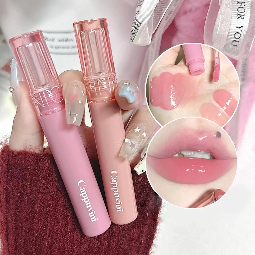 Cappuvini Jelly Mirror Lip Glaze Water Light Moisturizing Lip Gloss Long-Lasting Makeup Lipstick