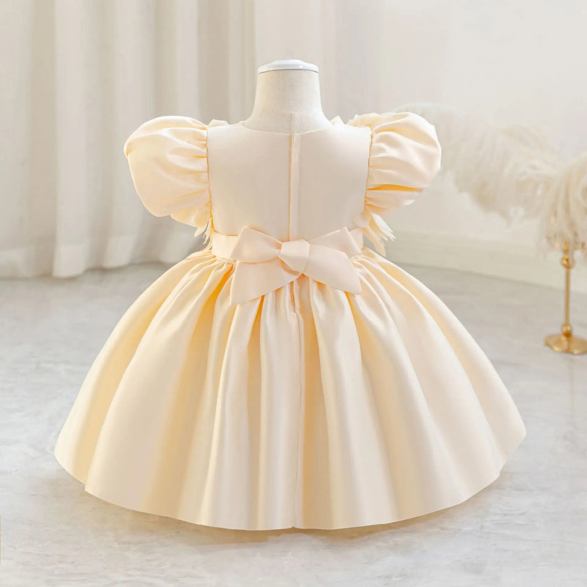 HETISO Leaf Appliques Baby Party Dress Casual Satin Kid's Princess Gown for Girls Ages 1-4 Young Child Clothes