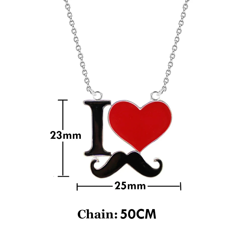 2026 New Fashion Jewelry Silver Gold Color Enamel I Love Mustache Heart Necklaces For Women'S Girl Best Friends Necklace