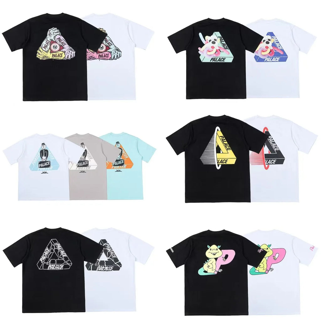 PALACE European and American trendy brand triangle print high-quality men's and women's casual pure cotton short sleeved T-shirt