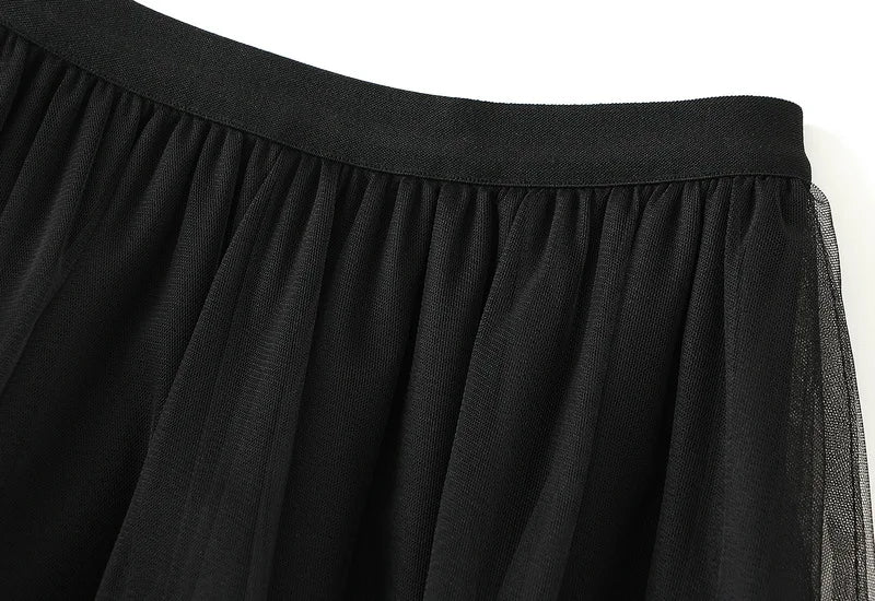 Autumn and Winter New Color Scheme Fashionable Dress for Women Big Swing Yarn Skirt Sweet Lace Pleated Edge Dancing Skirt 1391