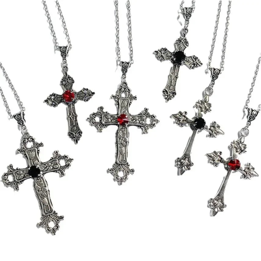 Punk Crystal Cross Pendant Necklace Women'S'S Gothic Clavicle Necklace Necklace Aesthetic Jewelry Bijoux Gifts