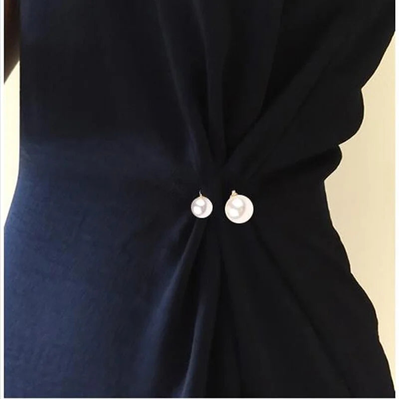 4Pcs/set Women Fashion Tightening Waistband Pin Double Pearl Brooches Metal Lapel Pin Brooch Pins Sweater Shirt Cardigan Brooch