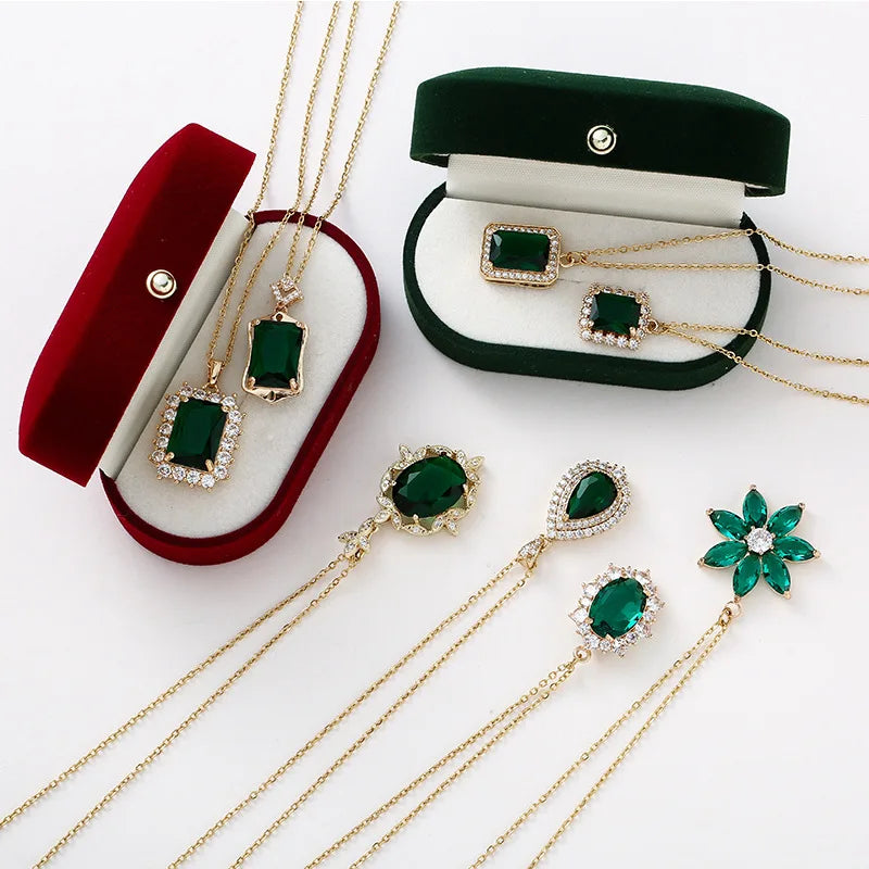 Stainless Steel Enamel Pendant Necklace Women's Fashion Green Leaf Flower Design Non-fading High-End Sensation Jewelry