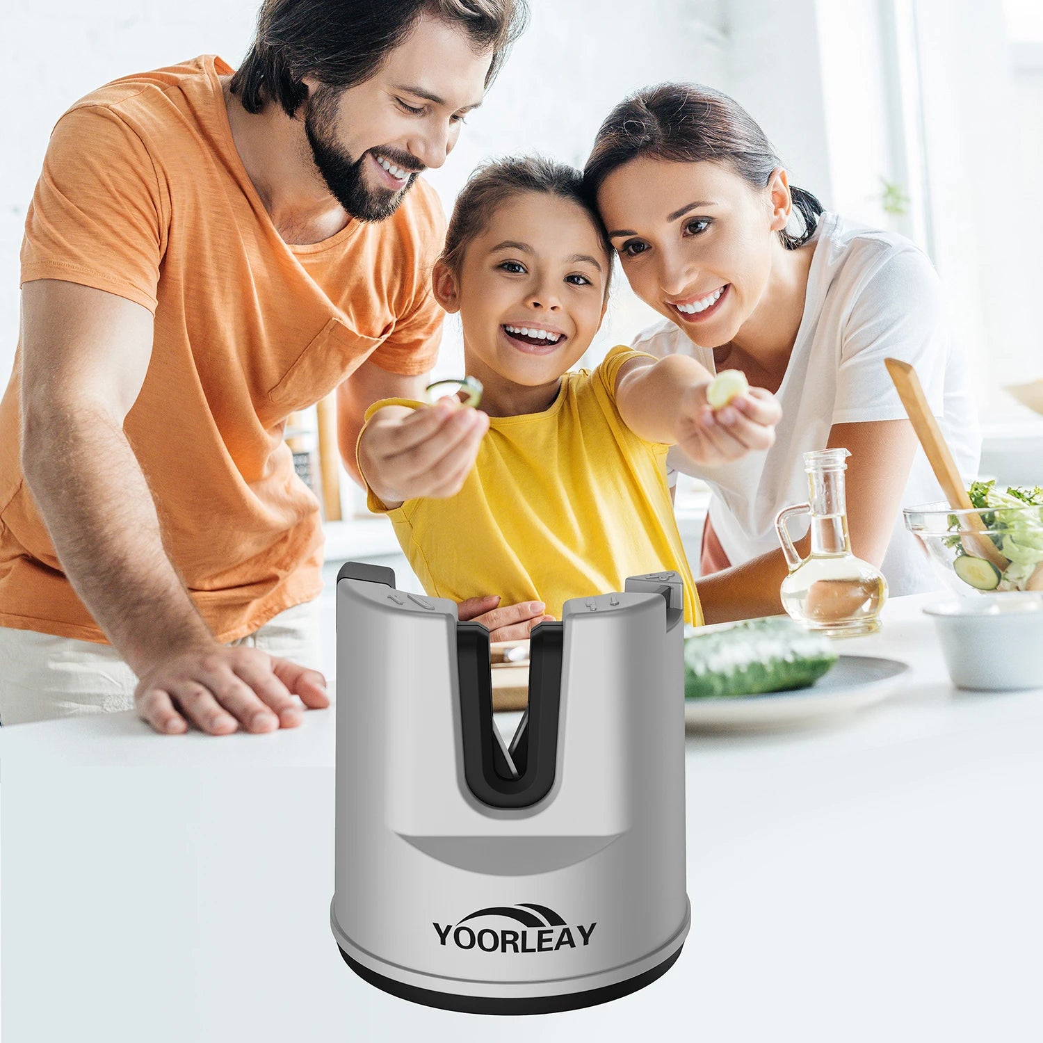 Afilador de Cuchillos de Cocina, Herramienta Multifunción de Afilado de Cuchillos con Ventosa Fija para Cuchillos Rectos y Dentados, Tijeras
