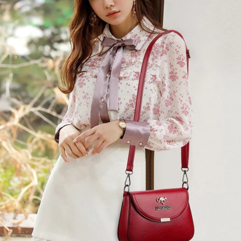 Soft Faux Leather Crossbody Bag, Metal Kangaroo Logo Mini Shoulder Purse, Adjustable Thin Strap Messenger Handbag for Women
