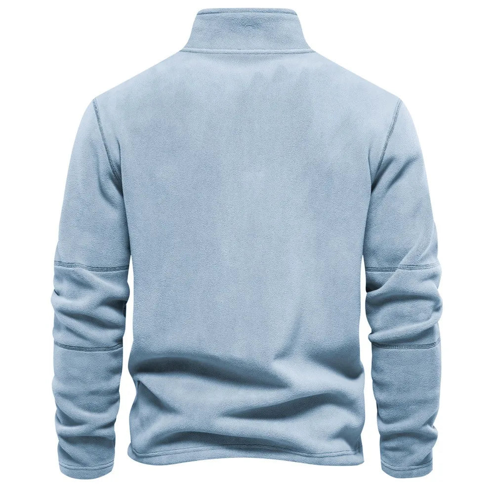 Men's Fleece Lined Hoodie Zip up Long Sleeve Stand Collar Versatile Winter Sweatshirt Business Casual Comfortable Polyester