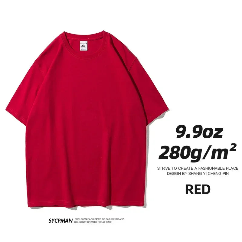 Mens Oversized 9.9oz Cotton Heavyweight Tee Short Sleeve Solid Color Casual For Men