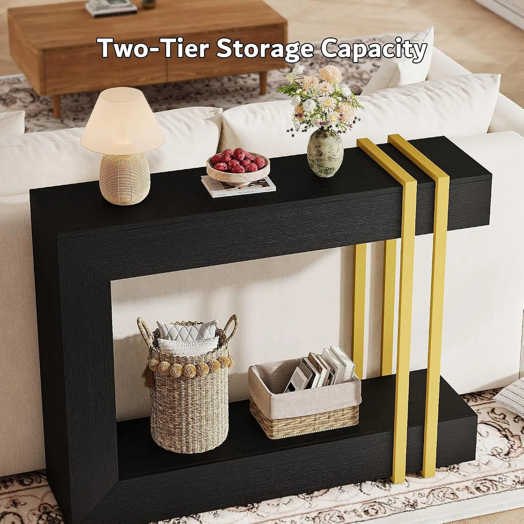 42.5-Inch Console Table 2-Tier Wood Entry Table with Storage & Metal Base for Living Room Hallway Foyer, Customized