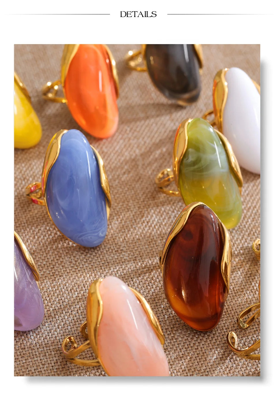 Yhpup 2026 Stainless Steel Multi-Color Resin Adjustable Ring PVD Hot Style Y2K Fashion Attractive Trend Finger Jewelry Wholesale