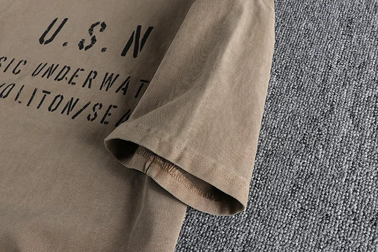 Summer New American Retro Short-sleeved O-neck Letter Printed T-shirt Men's Fashion Simple 100% Cotton Washed Casual Sport Tops