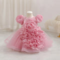 HETISO Summer 3D Bow Baby Girl's Birthday Dress Mesh Kids Ball Gown for Performance Holiday Party 1-4 Years