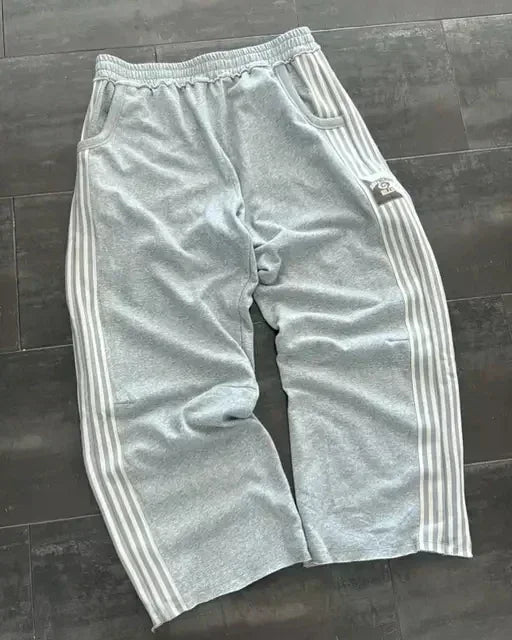 American Letter Patch Men Hip Hop Baggy Sweatpants With Retro Double Layer Y2K Style
