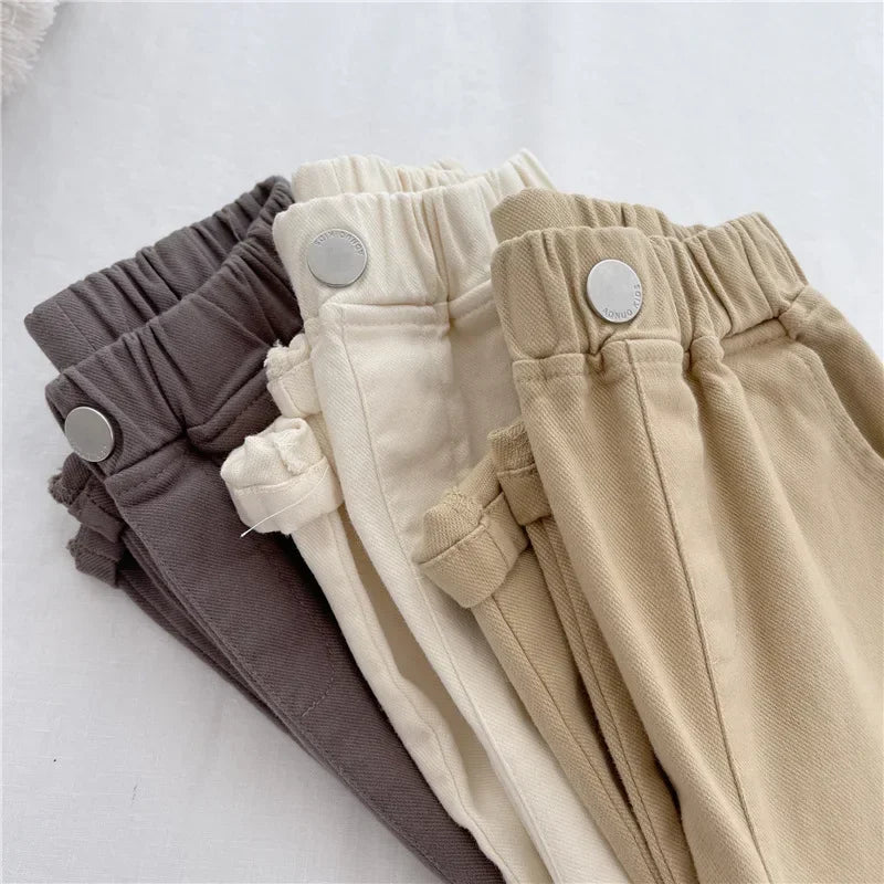 1-8 Years Boys Pants Kids Cargo Pants Mid-Rise Button Casual Outdoor Comfortable Breathable Spring Fall Fashion Chidren Trousers