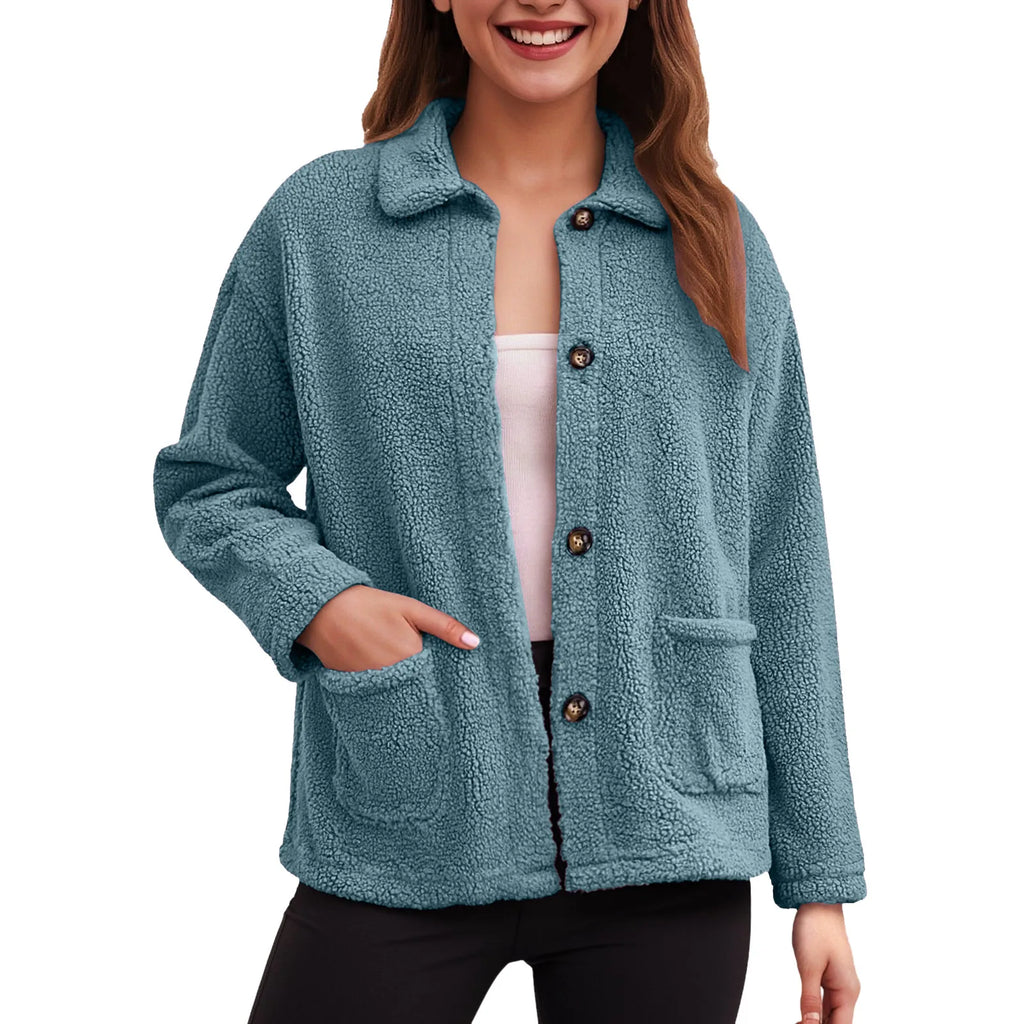 Warm Fleece Lamb Winter Womens Jackets New Casual Lapel Collar Single Breasted Plush Cardigan Coat For Women Casual Outerwear