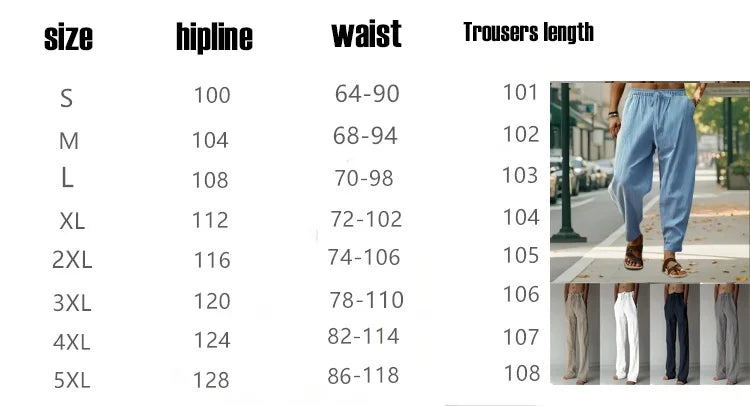New Men Cotton Linen Pants Summer and Autumn Solid High Waist Wide-Leg Trousers Male Loose Hemp Casual Breathable Sports Pants