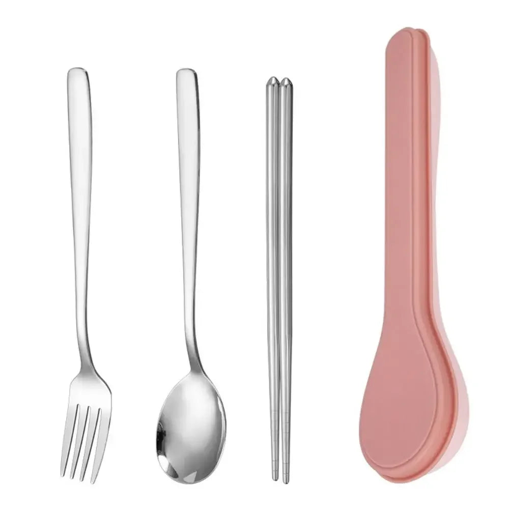 Juego de cubiertos con estuche de almacenamiento estilo coreano, juego de vajilla portátil para el hogar, la escuela, la cocina, servicios de vajilla, juego de utensilios, cucharas