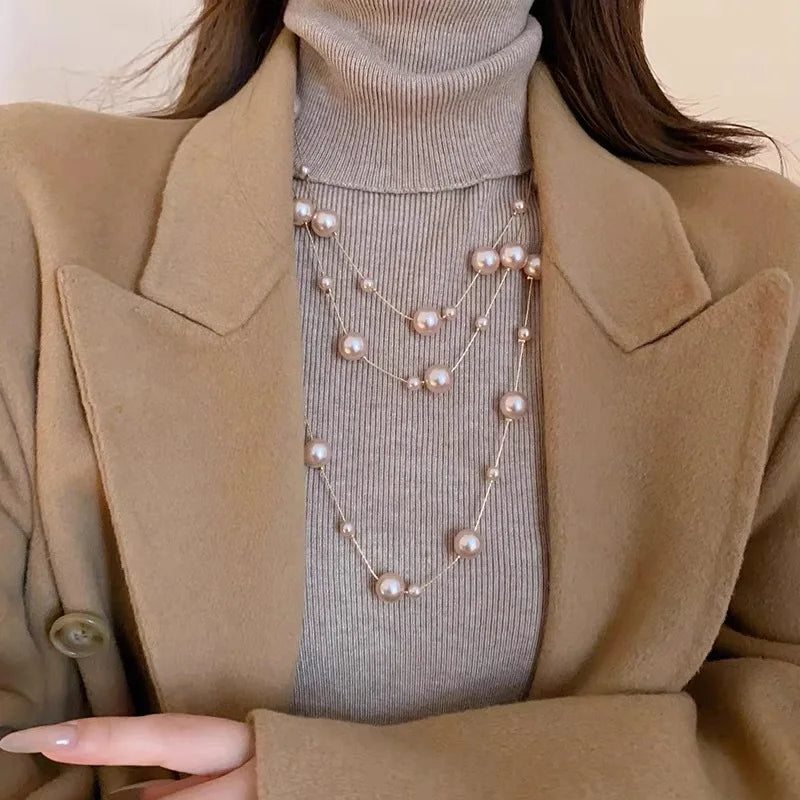 Multi-Layer Imitation Pearl Bead Necklace for Women