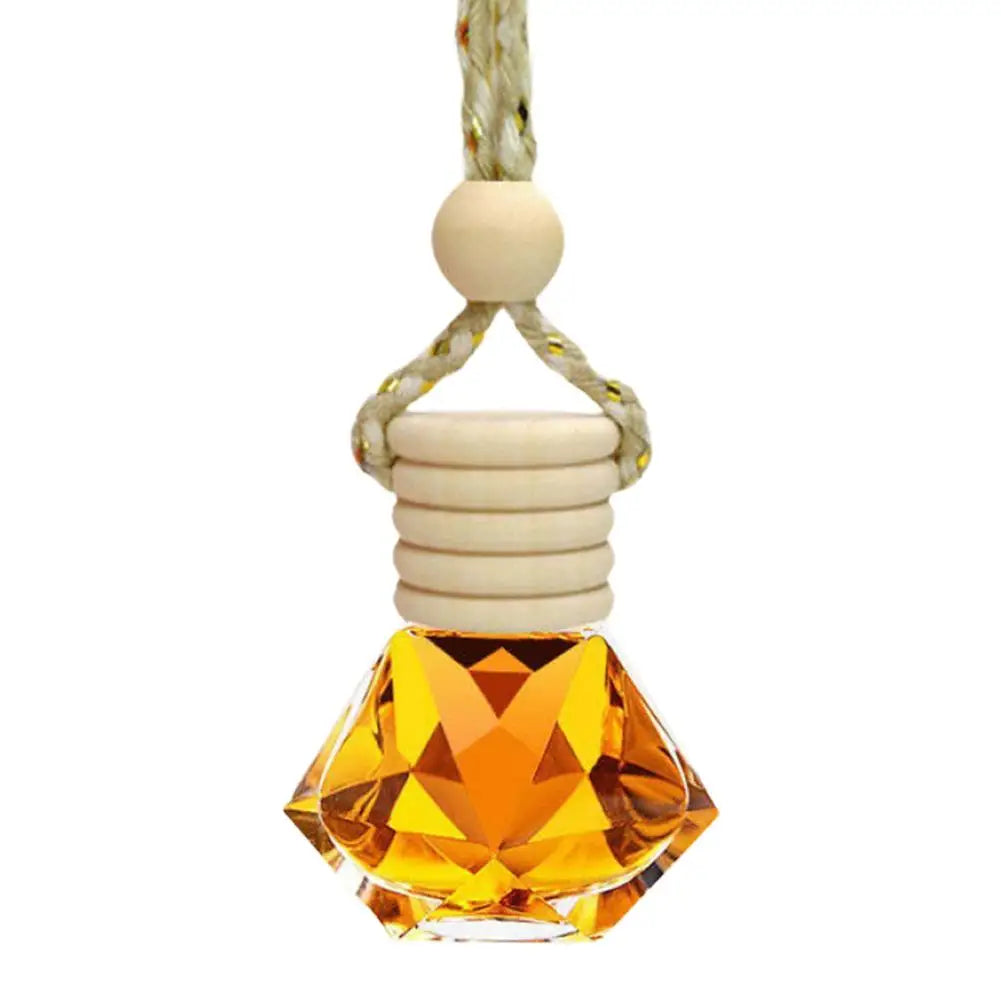 Car Hanging Perfume Bottle Glass Essential Oil Diffuser Refillable Air Freshener Wooden Cap Auto Decoration
