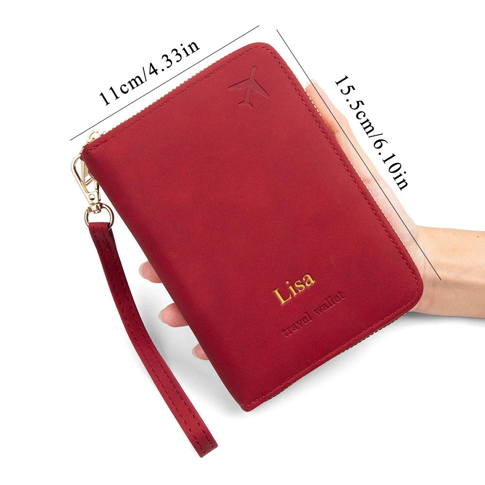 Customized name RFID anti-magnetic passport case with zipper for travel passport holder, multi-functional document storage bag