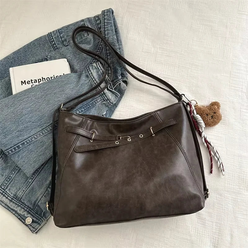 Vintage Large Capacity Women's Shoulder Bag Fashion Backpacks Pu Leather Ladies Crossbody Bag Female Commuter Tote Handbags
