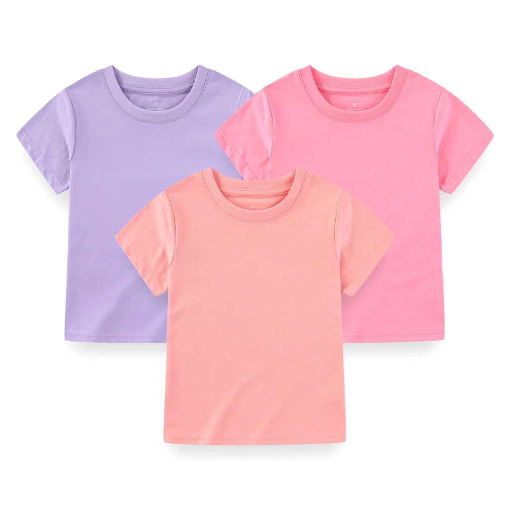 Kiddiezoom Kids' Solid Short Sleeve T-Shirts - 3-Pack Cotton Crew Neck
