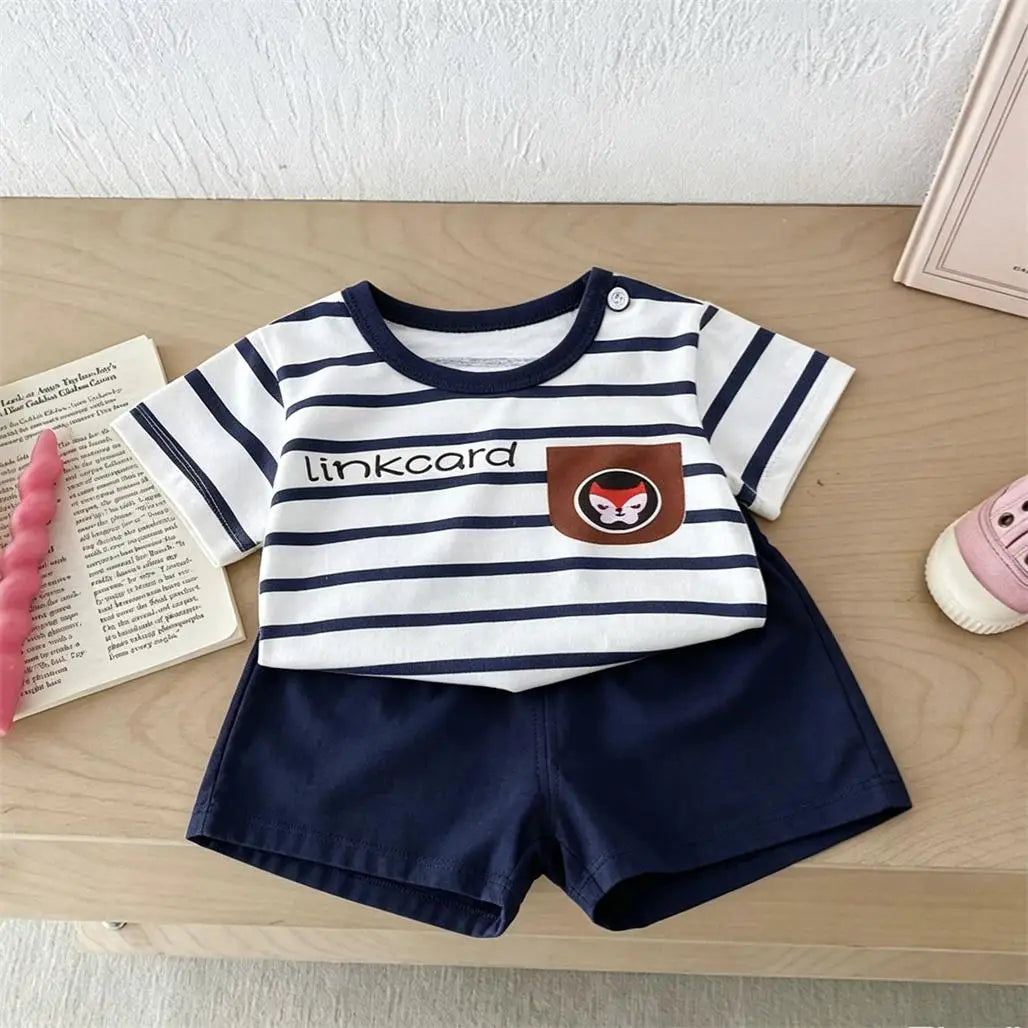 Boys Cartoon Outfit Set 2 Piece Short Sleeve Tee And Shorts Cute Summer Wear For Kids