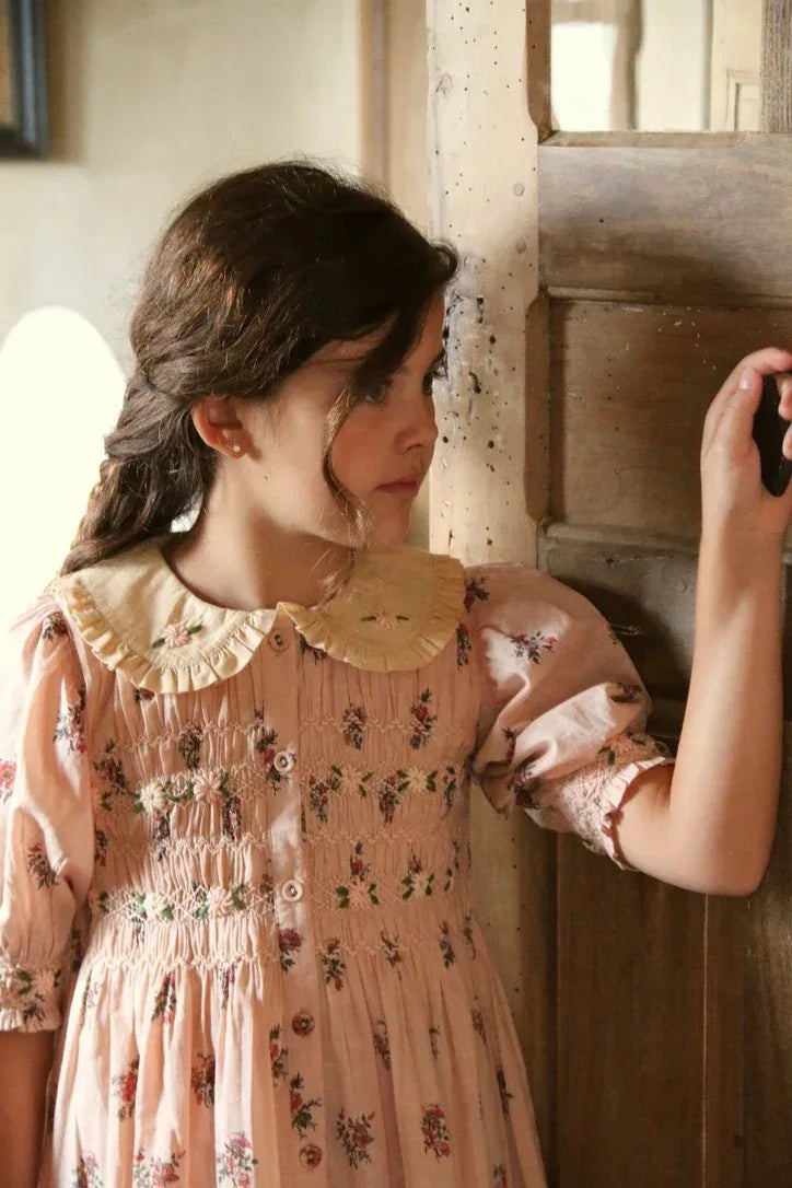 Children's Dress 2026 Summer New Product BD Girls Pastoral Embroidery Wrap Bubble Sleeve Shirt Skirt Princess Dress