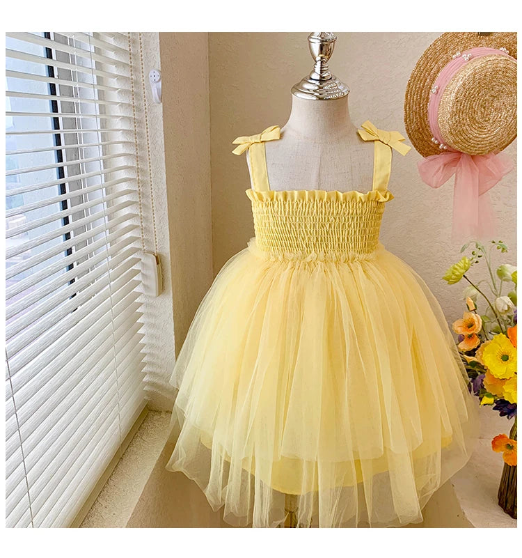 Kids costumes Flower girls tulle dress girls wedding tutu dress formal dress ceremonial dress yarn Suspenders dress