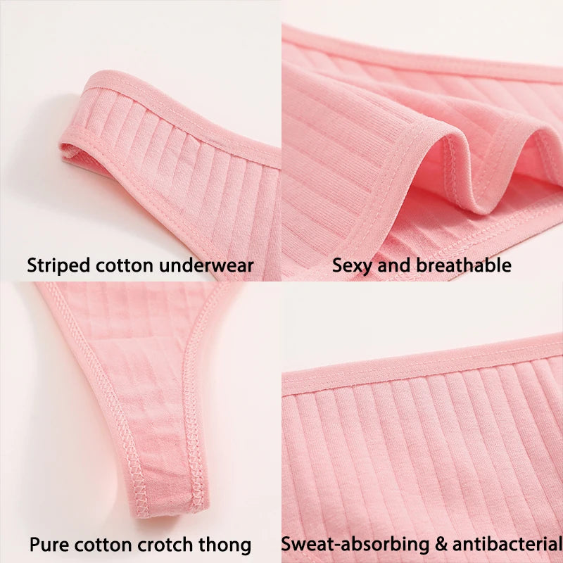 6Pcs/Set Cotton Panties G-String Women'S Panties Sexy Underwear Female Lingerie Thong Briefs For Woman Solid Color Intimate Pantys
