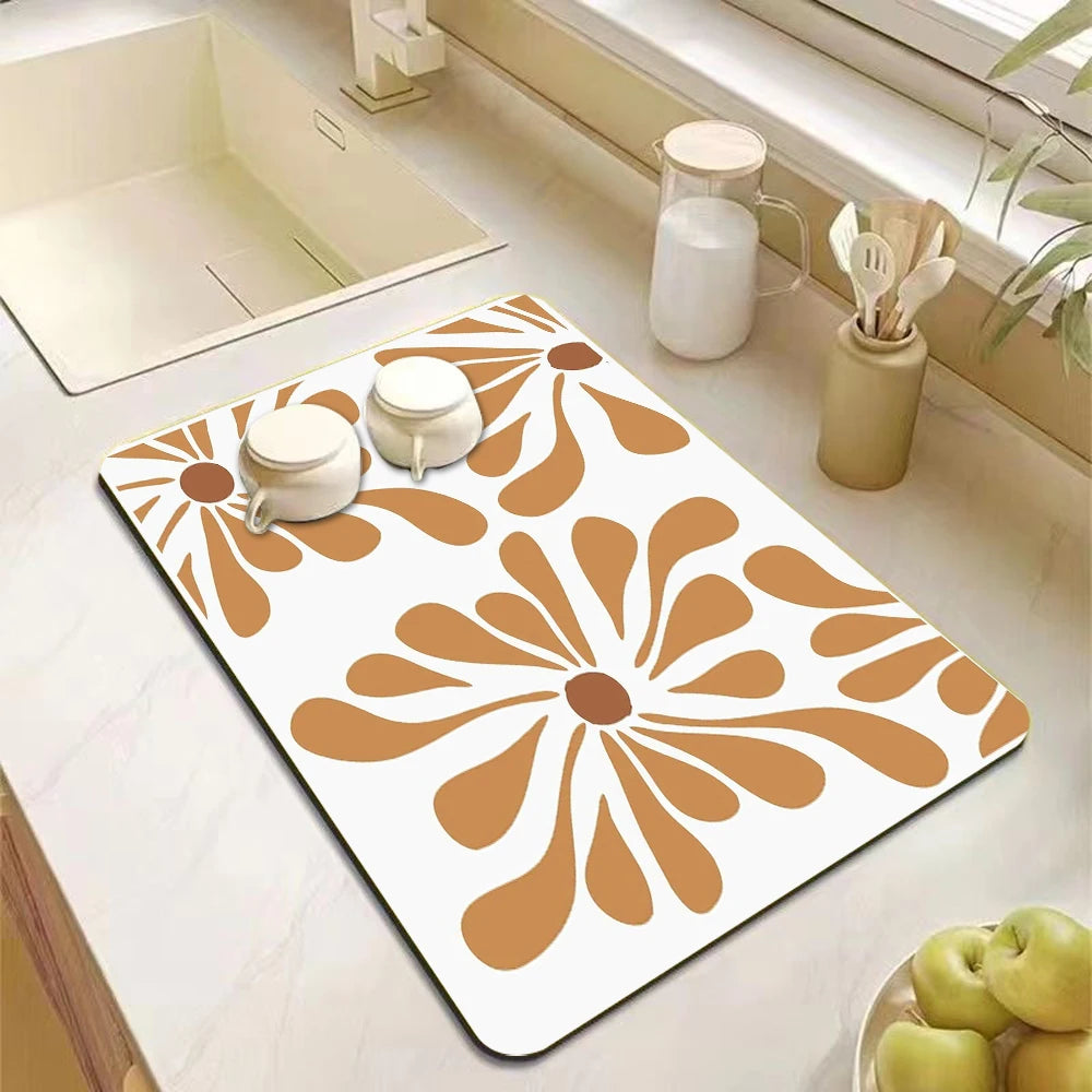 Absorbent Diatomite Dish Drying Mat - Anti-Slip Kitchen Drain Pad