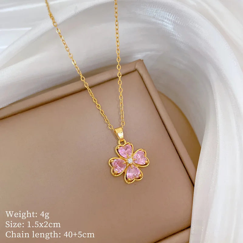 Full Zircon Cross Necklace For Women'S Gold Color Anti-Tarnish Titanium Steel Jewelry