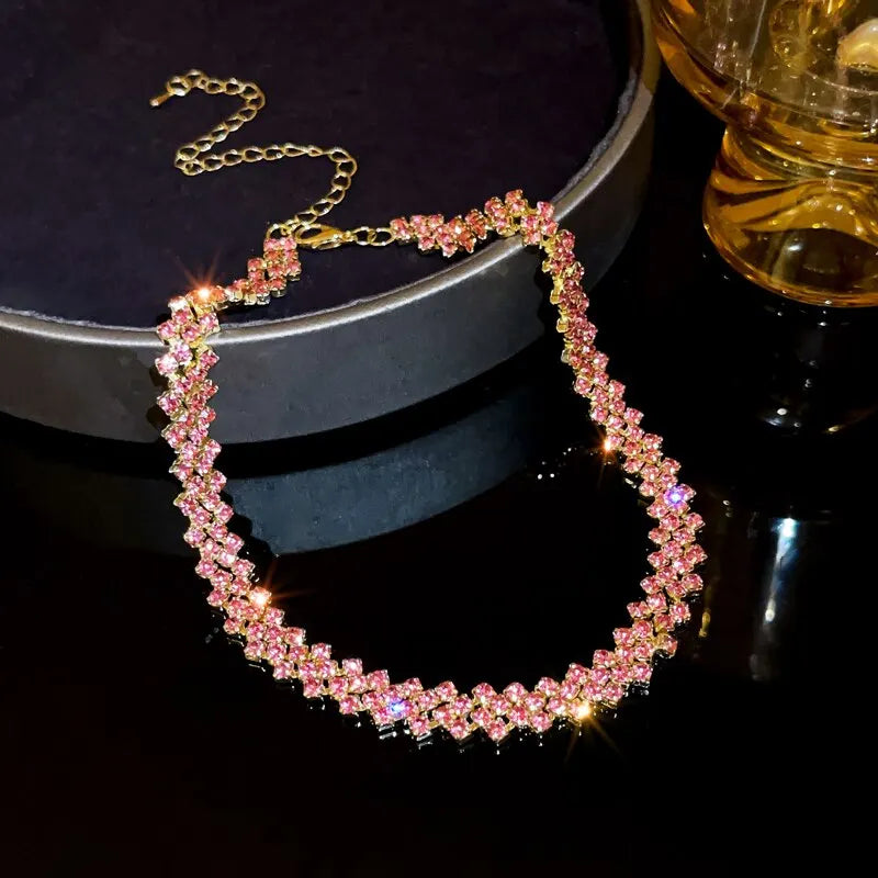 Luxury Shiny Full Rhinestone Choker Necklace For Women'S Personalized Geometric Crystal Necklaces Wedding Jewelry Gifts