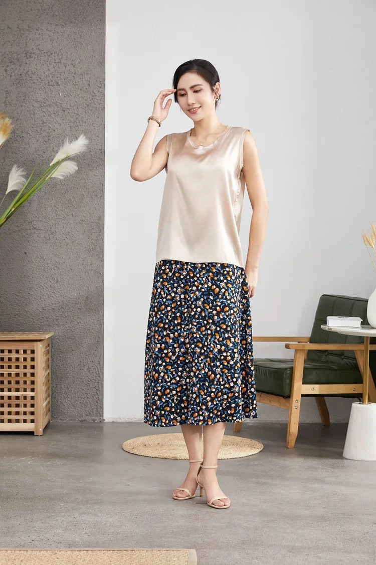 Heavy Silk Women's Sleeveless Top T-shirt Autumn Silk Top Silk Satin Bottom Top Solid Color T-shirts Satin Shirts for Women