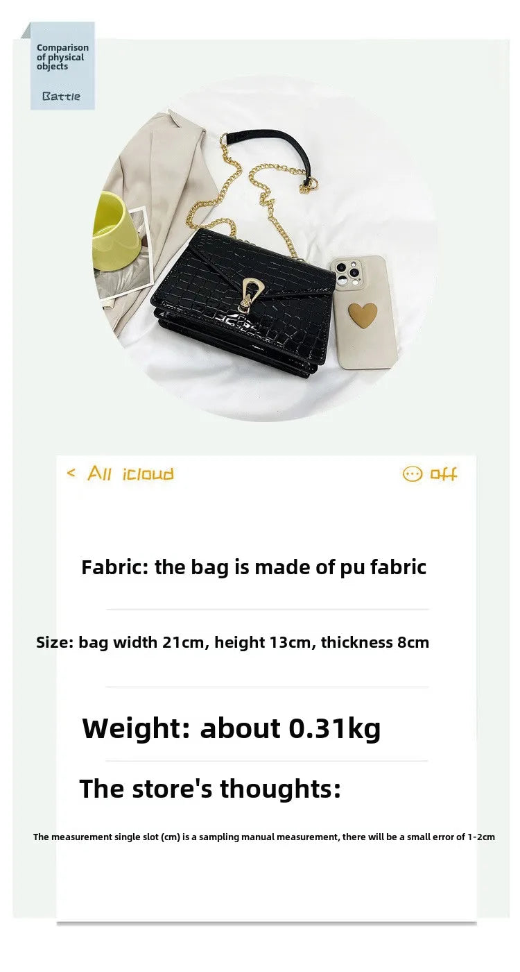 Crocodile Pattern Shoulder Bags For Women Fashion Chains Squre Bag Purse Female Pu Leather Crossbody Handbag Daily Phone Clutch