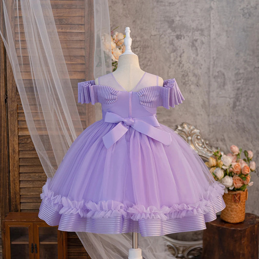 HETISO Appliques Girl Kid's Dress Elegant Flower Student Girl Clothes Children's Formal Holiday Party Gown 2-10 Years