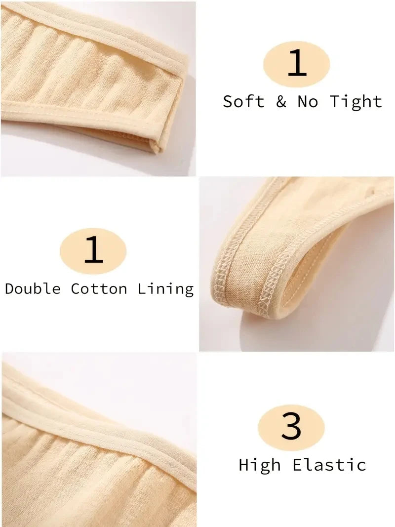 6Pcs/Set Women'S Cotton Thongs Panties Female Ribbed Low Rise G-String Ladies Sexy Bikini 7 Solid Color Girl Soft S-Xl Intimates