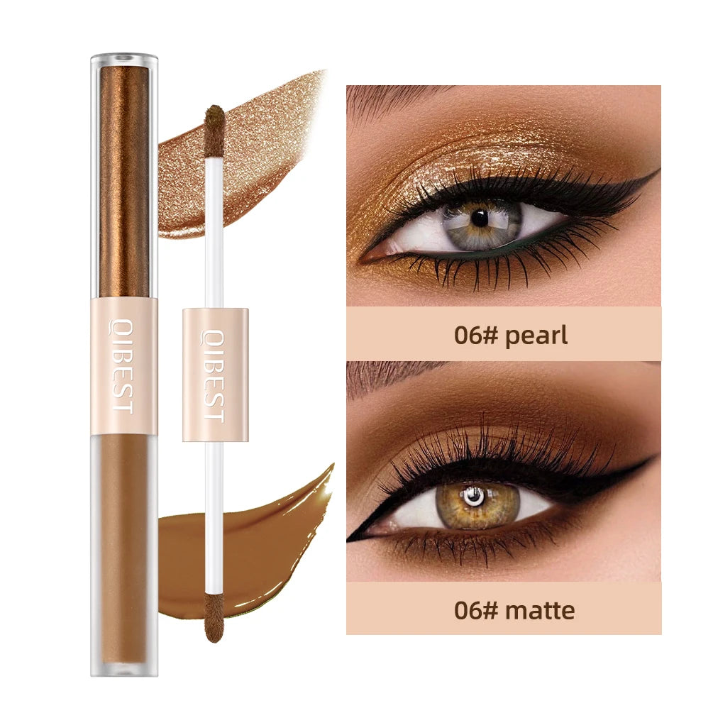 Qibest Double End Glitter Matte Eye Shadow Stick Pencil Eyeshadow Makeup Waterproof Bicolor Shimmer Cosmetics Beauty Makeup Tool