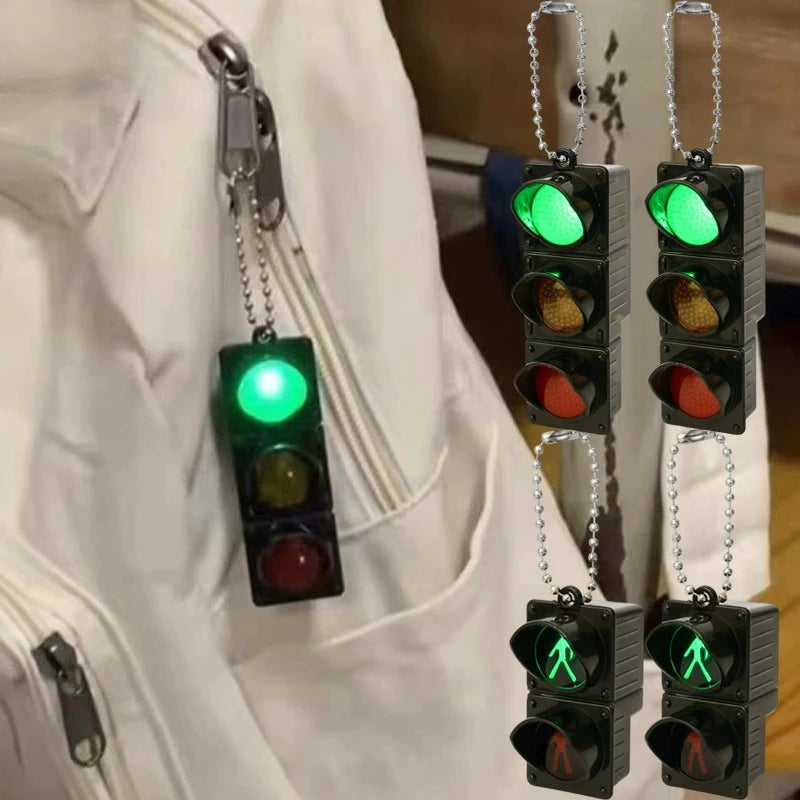 New Signal Traffic Light Keyring LED Pedestrian Safety Light Keychains Pendant Key Ring for Backpack Key Drivers Car Accessories