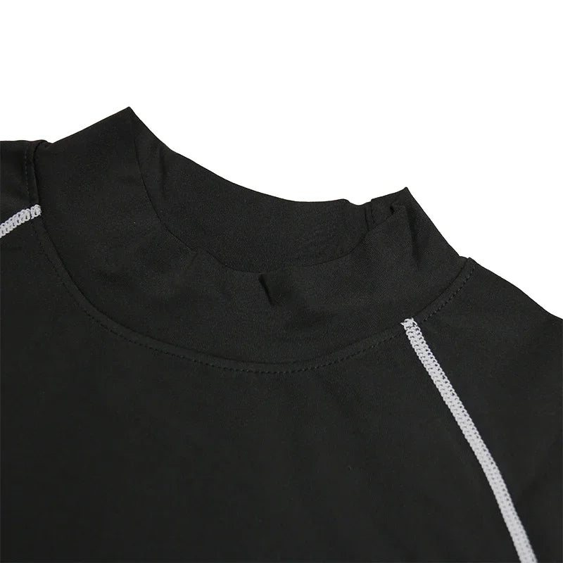 Turtleneck Gym Compression Long Sleeve Workout Shirt Men Bodybuilding Tight Running Sportwear Fitness Mens Sports Shirt