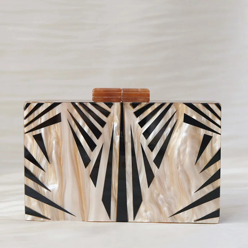 New Trendy Handbag Fashion Women Bag Brown Striped Acrylic Luxury Party Evening Bag Woman Cute Wedding Box Vintage Clutch Purse