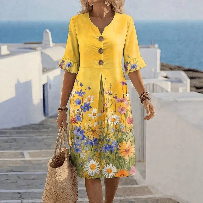 2026 New Summer Autumn Women's Solid Color Print Casual Comfortable Dress Soft Breathable Daily Wear Loose Fit Flowy Dresses for