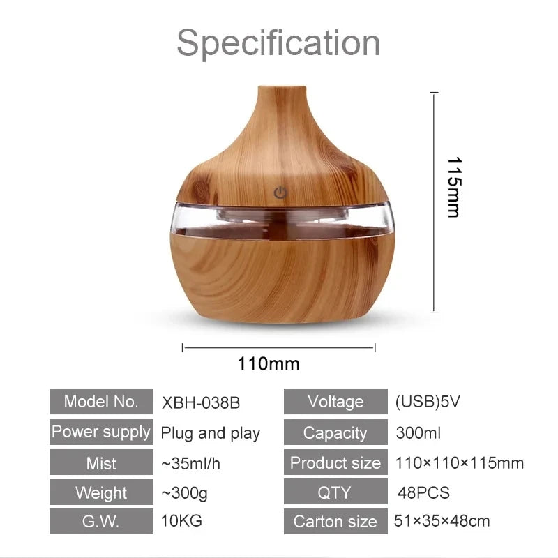 Suncolourful Ultrasonic Aroma Diffuser and Humidifier - 300ml Wood