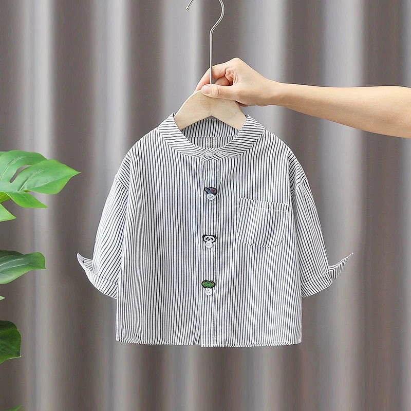 Ienens Kids Plaid Long Sleeve Shirt - Cotton Blend Preppy Style