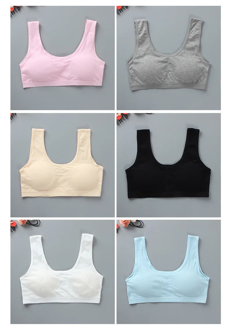 3PCS Kids Cotton Sports Training Bra Solid Color Young Children Underwears Teenage Girls Crop Tops Development Student Vest Bras