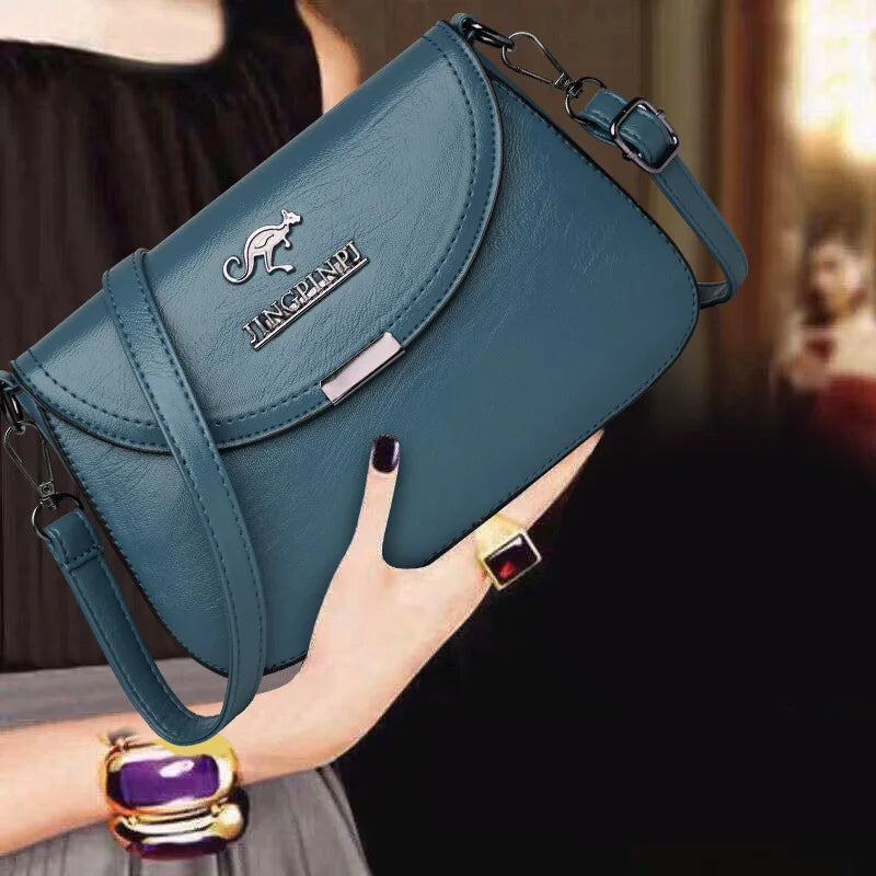 Soft Faux Leather Crossbody Bag, Metal Kangaroo Logo Mini Shoulder Purse, Adjustable Thin Strap Messenger Handbag for Women