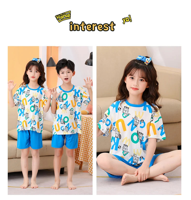 Unisex Kids Summer Pajama Set - Short Sleeve Cute Print Homewear