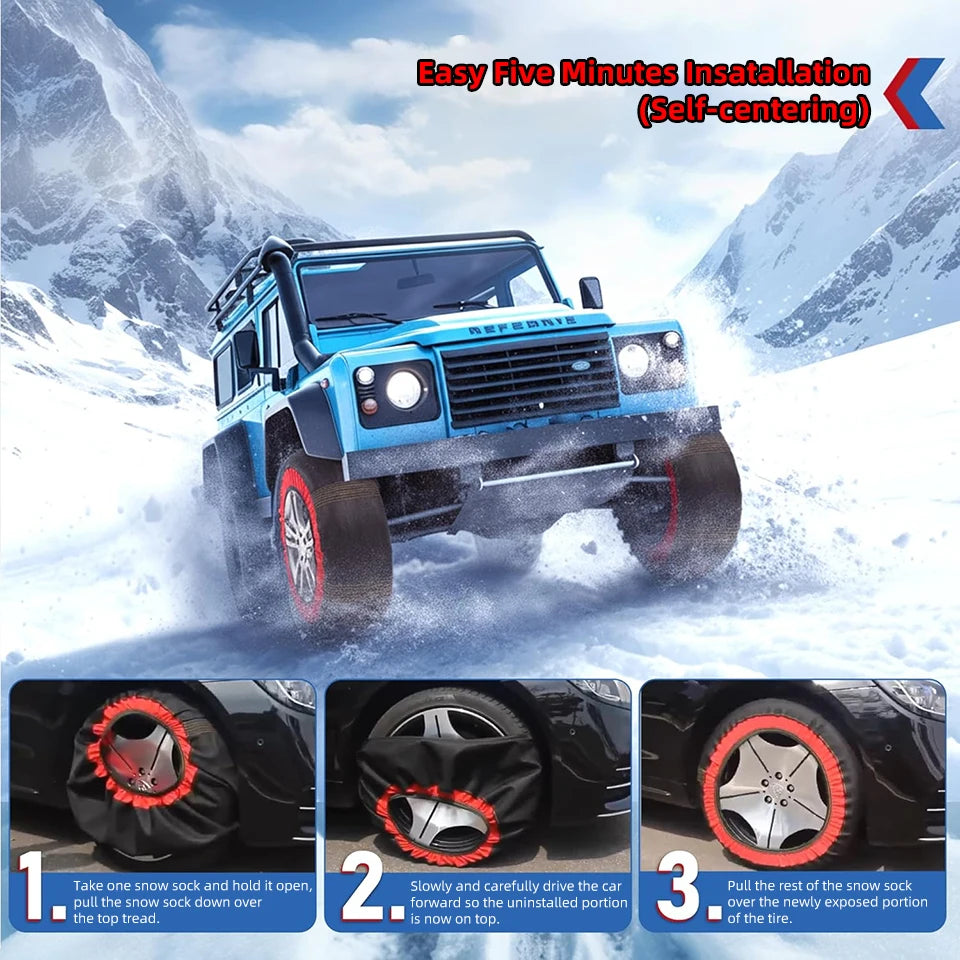 Car Red Black Anti Skiing Sock With High Resistance Fiber Anti Slip Silent Don't Damage Tire With Storage Bag & Gloves & Sleeves