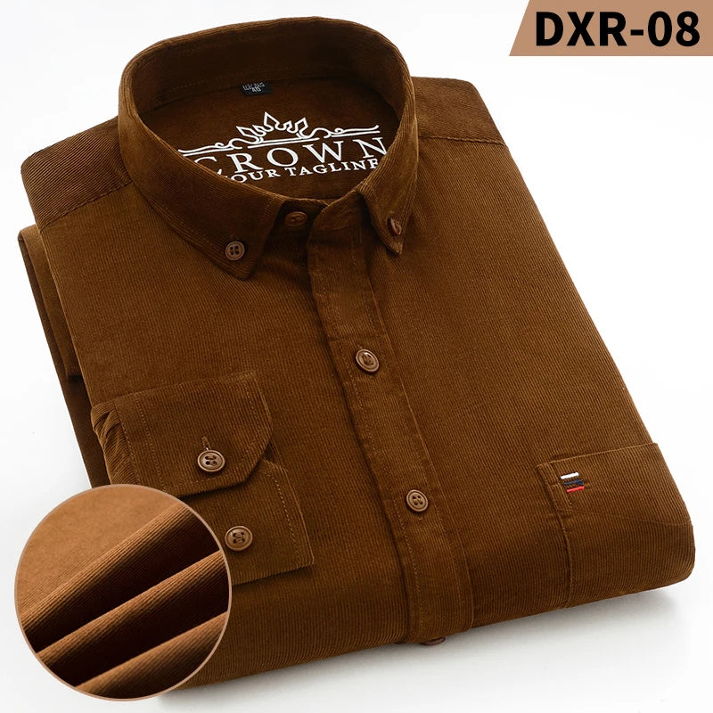 Corduroy Shirt For Men 100 Percent Cotton Long Sleeve Regular Fit Office Ready With Pocket Premium Casual